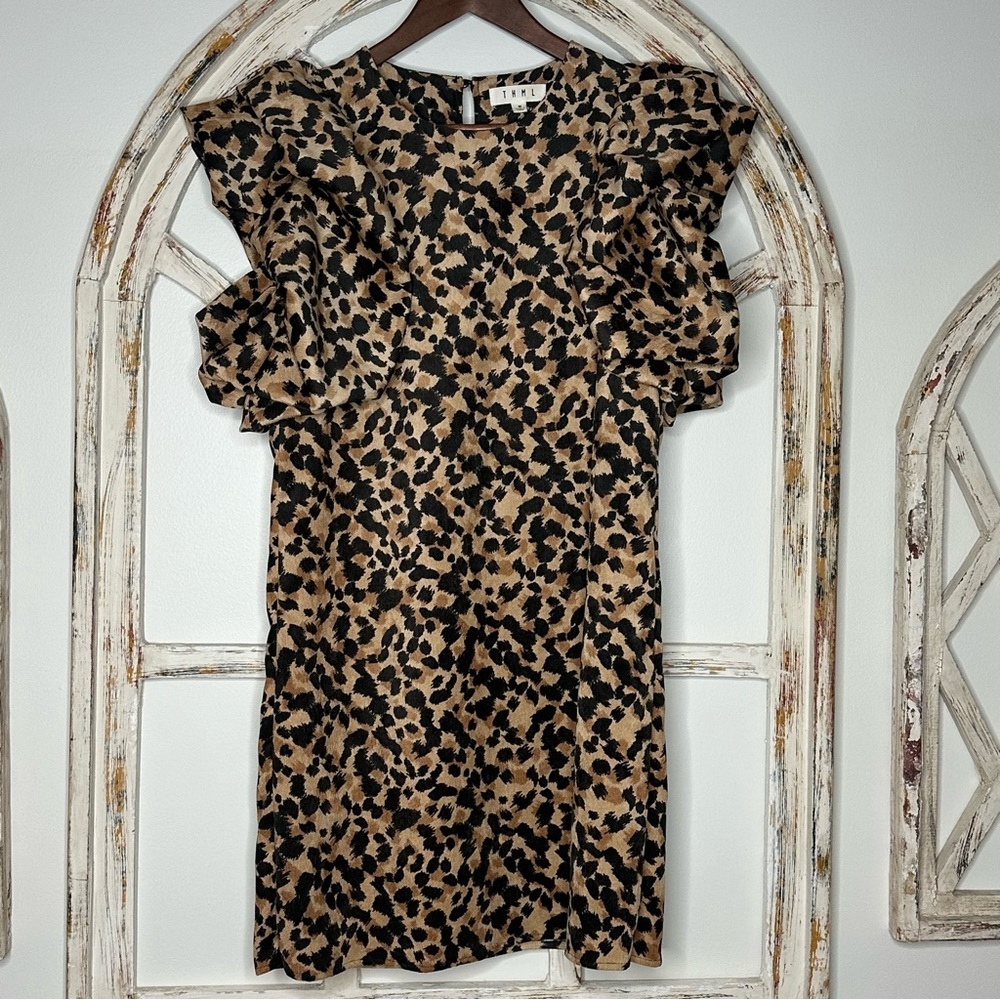 NWT THML Leopard Puff Sleeve Dress- Size Medium